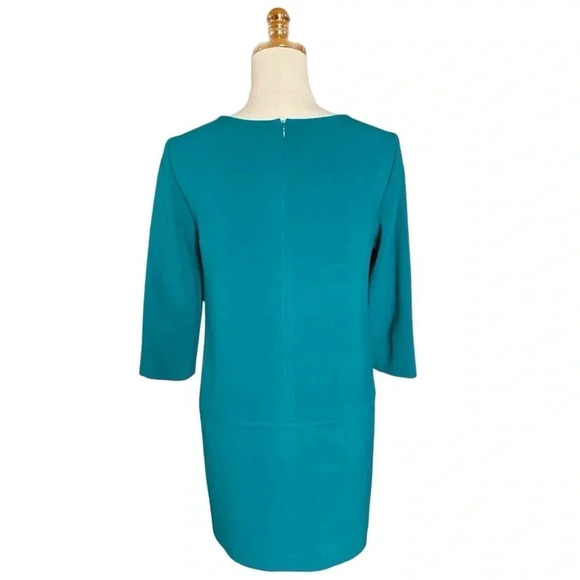ANN TAYLOR | Women’s Teal Green Shift Dress 3/4 Sleeve Front Zippers Size 2 - Picture 8 of 15